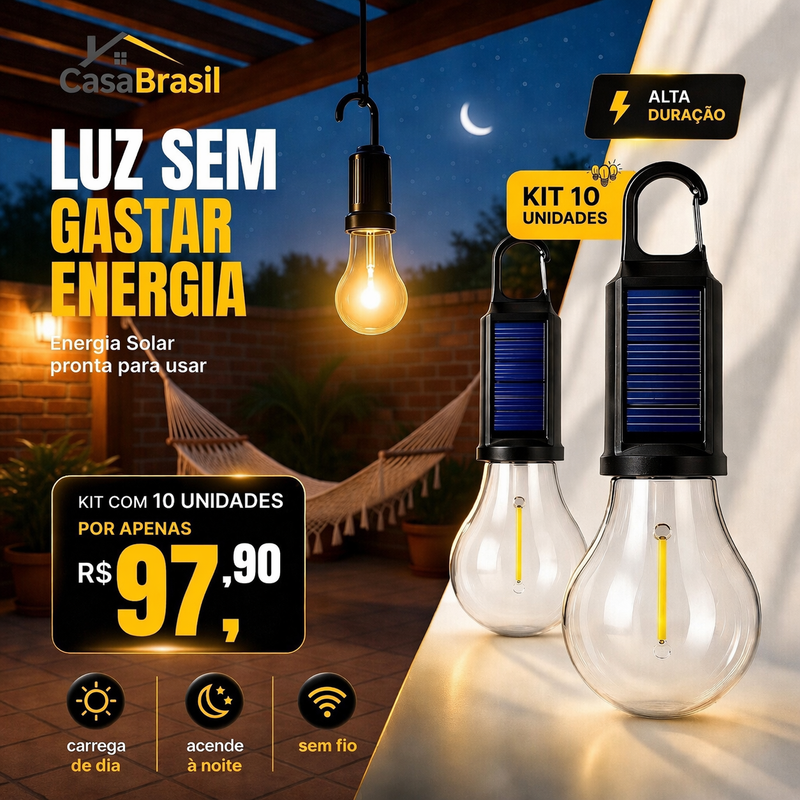 Kit 10 Lâmpadas LED Solar ProLight - Energia Solar Duradoura e Impermeável