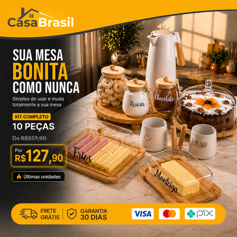 (V2) Kit Completo Mesa Posta em Bambu Premium com Garrafa de Brinde