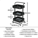 Kit 2 Carrinho Multiuso Organizador 3 Prateleiras em Ferro - Preto