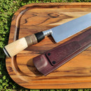 Tábua De Corte De Madeira Teca 40x29cm E Faca De Churrasco Em Aço Inox 10 Polegadas