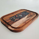 Tábua De Corte De Madeira Teca 40x29cm E Faca De Churrasco Em Aço Inox 10 Polegadas