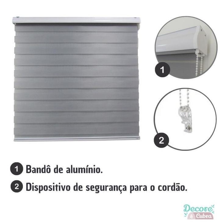 Persiana Rolo Double Vision Zebra 140larg x 160alt Cinza com bando