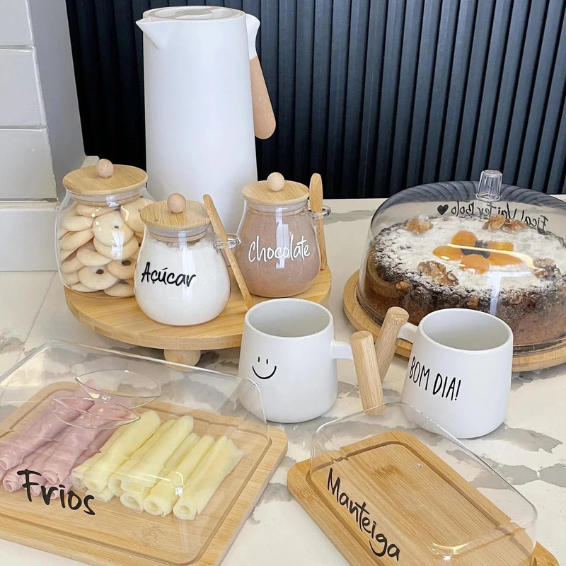 Kit Caixa do Mês Bambu Mesa Posta com Potes